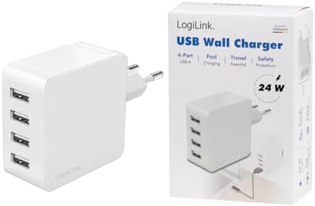 PA0336W - Adaptador USB de Carga/Toma de Corriente, 4 Puertos USB-A, 24 W, con 5 Tomas de protección