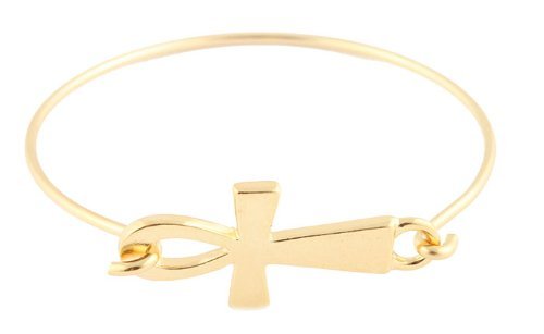 Goldtone Ankh Cross Metal Bangle Bracelet (S-2449)