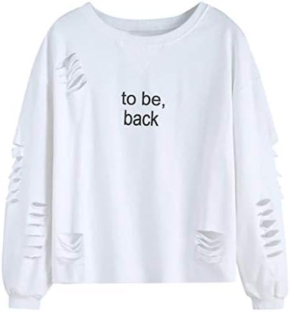 Dainzuy Women's Casual Long Sleeve Round Neck Letter Print Destroyed Ripped Hole Pullover Sweatshirt Summer Tops