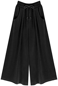 Rainlife pants Plus Size Trousers Women Solid Pocket High Waist Elastic Casual Pantacourt Wide Leg Pants Pantalon Femme Mujer Black M