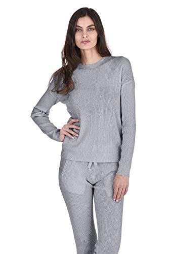 State Cashmere Women's 100% Pure Cashmere Knitted Loungewear Crewneck Pullover Sweater (Sweater/Heather Grey, Large) - Thumbnail 4