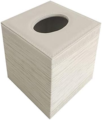 S Forever Cube Kleenex Box Holders PU Leather Square Roll Tissue Box Cover (White Wood Grain,5.32" L x 5.32" W x 5.51" H)