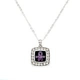 Epilepsy Awareness Classic Silver Plated Square Crystal Necklace
