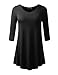 AMORE ALLFY Women's 3/4 Sleeve V-Neck Flare Hem Tunic Black X-Large