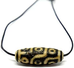 Old Tibetan Agate Dzi Bead Energy Pendant Necklace On Adjustable Cord (Nine Eye Dzi Bead The King of Dzi Beads for Completeness and Fullness)