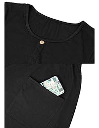 Vestido de mujer de manga larga con botones y cuello redondo, casual, con bolsillos