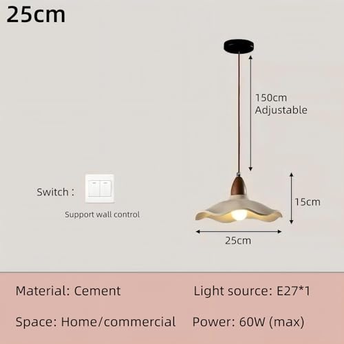Moderno lamparas colgantes de techo japonesa de estilo wabi-sabi,Con pantalla de cemento,Regulable lámparas colgante LED,lampara comedor colgante,Luz colgante de E27 base,Para dormitorio,sala(A,25cm)
