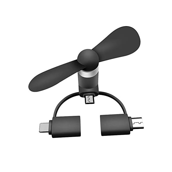 Mini Phone Fan,3-in-1 Portable Cell Phone Fan for Samsung Android Outdoor Cooling Fan Cooler Rotating Fan 3 Pack (Black…