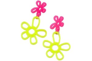 TENGRIAH 80s Neon Acrylic Lightning Heart Earrings Colorful Retro Earrings Glow Party Neon Accessories for Women