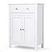 Tangkula White Bathroom Cabinet, Freestanding Wooden Storage Cabinet w/Large Drawer & Cabinet, 2 Doors, 3 Heights Adjustable Shelf, Bathroom Storage for Living Room Kitchen (White)