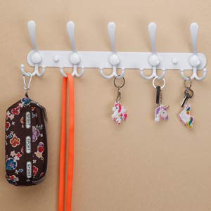 SKOLOO Wall Mounted Coat Rack Hook, 5 Tri Hooks - Heavy Duty Stainless Steel Coat Hooks for Hanging, Coat Hanger Wall Mount, White Hook Rack