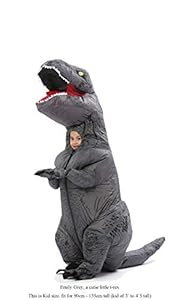 GOPRIME T Rex Costume, Dino Theme Party Dress, Dinosaur Costume (Grey Kid)