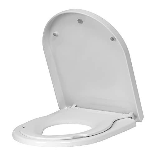 WOLTU Toilettendeckel mit Kindersitz, WC-Sitz mit Absenkautomatik für Familie, Klodeckel mit Ein-Knopf-Freigabee Klobrille in D-Form