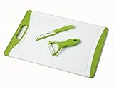 CYBER BLOW OUT SALE Chef Made Easy Large Plastic Cutting Board (Green) with Drip Groove Includes Free Bonus Ceramic Peeler and 3