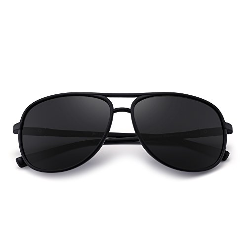 Retro Polarized Aviator Sunglasses Mirror Lightweight Eyeglasses for Men Women (Matte Black / Polarized Grey)