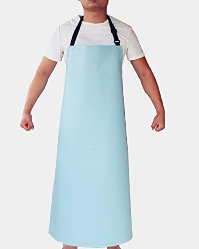 Adjustable Waterproof Leather Apron Ultra Lightweight Man and Women the Same Style Dish Washing Dog-Grooming Long Bib(Lake blue)