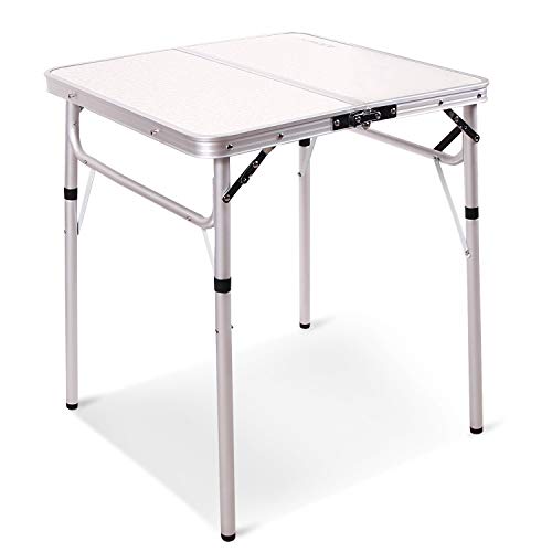 REDCAMP Small Square Folding Table 2 Foot, Adjustable Height Portable Aluminum Camping Table, Sturdy Lightweight 24″ Camp Table