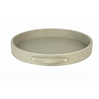 Round Serving Tray with Handle for Breakfast in Bedroom Ottoman Tray Pu Leather for Living Room (Light Gray)