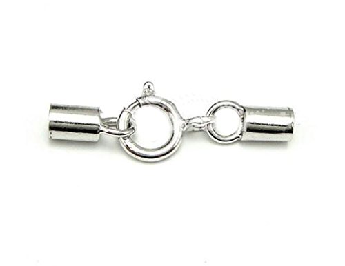 20pcs Sterling Silver End Cap Endcap with Clasp for 1.5mm to 2mm Leather Cord Beading Wire for Jewelry Craft Making SS147 - Thumbnail 4