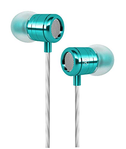 Granvela V3 Hi-Resolution Metal Earbuds with Mic, Ergo Fit Crystal Clear Sound,for Girls- Tiffany Blue