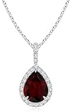 Natural Garnet Teardrop Pendant with Diamond Halo (8x6mm Garnet)
