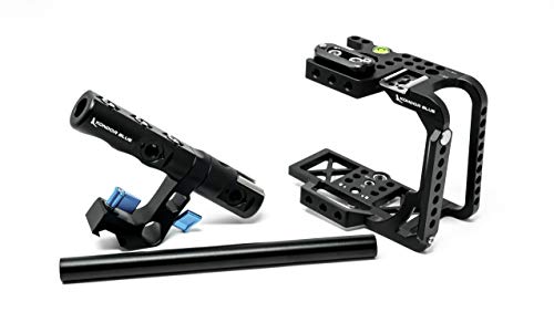 KONDOR BLUE BMPCC4K Half Cage Rig for Blackmagic Pocket Cinema Camera 4K with Top Handle, NATO Rails, 15mm Rod, Cold Shoe, Bubble Leveler and Optional T5 SSD Holder, Metabones Speedbooster Bracket