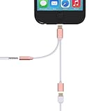 Cell Connectors 2 in 1 Lightning Adapter for iPhone 7/7 Plus, Cell Connectors Lightning Charger and 3.5mm Earphone Stereo Jack Cable Adapter for iPhone 7/7 Plus/6S/6/5S/5, No Music Control, Rose Gold