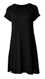 Short Sleeve Flare Hem Tunic Top (Black, Medium)