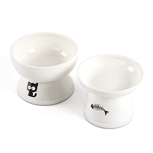 FOREYY Raised Cat Food and Water Bowl Set, Elevated Ceramic Cat Feeder