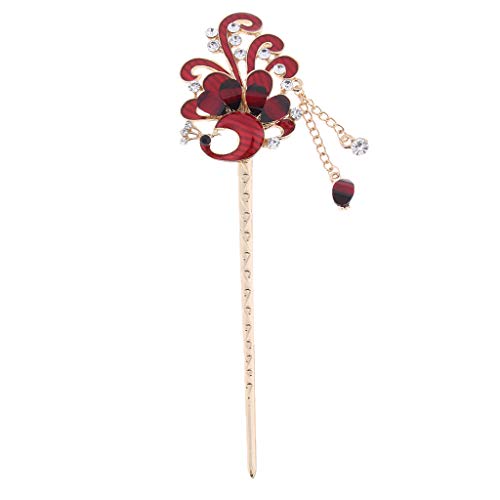 Chinese Hair Chopsticks Hair Decor Phoenix Hair Pins Hair Clip Metal Hair Stick Jewelry Accessories - Red
