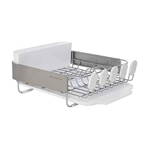 KitchenAid Compact Expandable Dish Rack with Self-Draining Drainboard — Gray