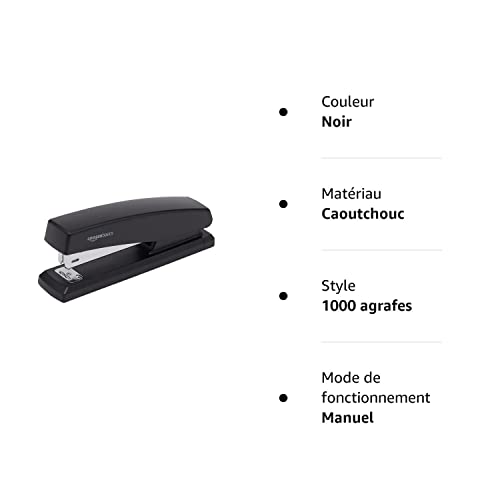 Amazon Basics Stapler with 1000 Staples, Office Stapler, 25 Sheet Capacity, Non-Slip, Black