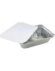 Pactogo 1 1/2 lb. Disposable Oblong Aluminum Foil Take-Out Pan with Board Lid Containers 7.07