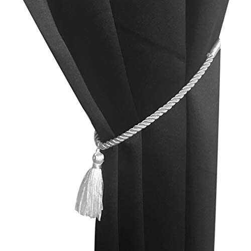 Home Queen Decorative Tassel Rope Tie Backs for Window Curtain, Hand Knitting Buckle Cord Drapery Tieback, Set of 6, Silver