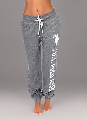 U.S. Polo Assn. Womens Sweatpants - Women Joggers Sweats with Logo Print - French Terry Poly-Cotton Pluz Size (Charcoal Heather with White Print, 2X)