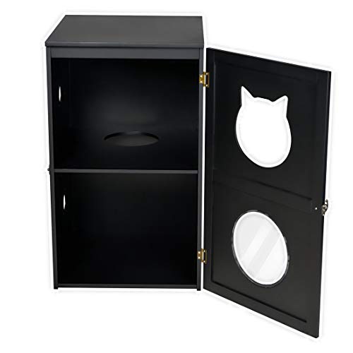 Good Life Double-Decker Indoor Pet Crate 2 Story Cat Litter Box Enclosure Furniture Cat House with Table Home Nightstand Large Box White Pink Color (Black)