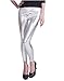 HDE Women's Plus Size Clubwear Shiny Metallic Leggings Liquid Wet Look Pants (Silver, 1X)