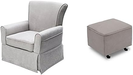 Delta Furniture Benbridge Upholstered Glider and Gliding Ottoman with Soft Grey Welt, Dove Grey