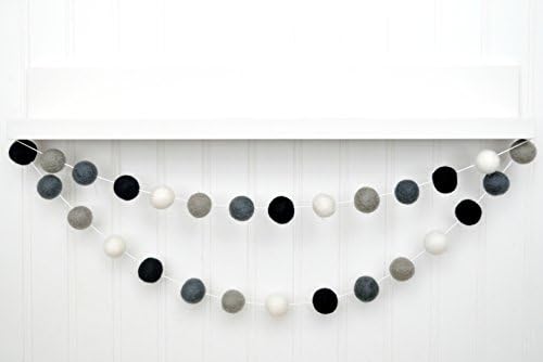 Neutral Felt Ball Garland - Black, Gray, White - 1" (2.5 cm) felt balls