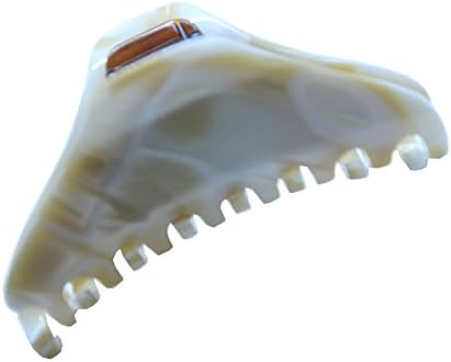 French Amie Director Thin and Narrow Small Handmade Hair Claw with Inside Teeth and Covered Spring in Silver Tokyo Shell Leopard Celluloid Jaw Hair Claw Clip Clamp Clutcher (Ivory)