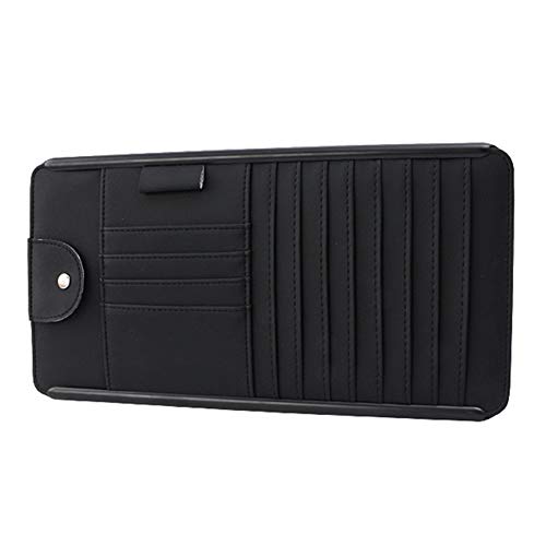 Yamalans Auto Car Sun Visor Faux Leather Card Pen DVD CD Glasses Holder Storage Bag Organizer Pouch Black 31.5cm x 16.5cm