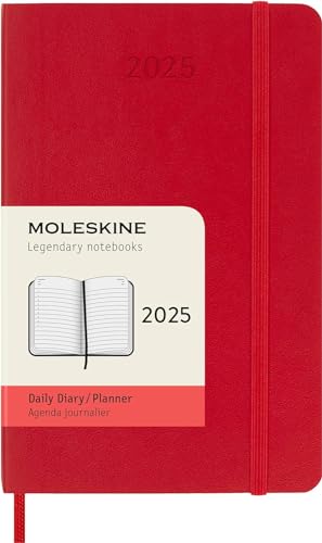 Moleskine Daily Planner, 12-Month Daily Agenda 2025, Soft Cover and Elastic Closure, ScarletRed Color, PocketFormat 9x14 cm