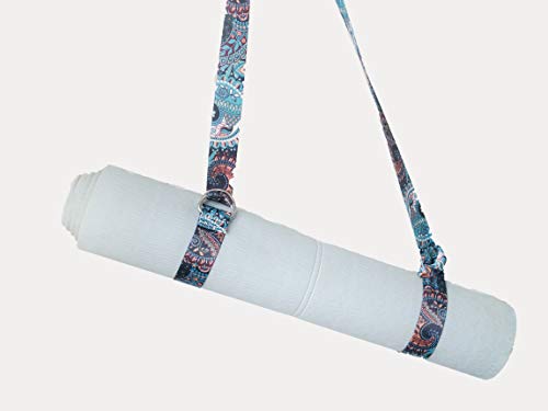 Selmasi Yoga Mat Strap with Adjustable D-Ring Fitness Mat Carrier Printed (Light Blue)