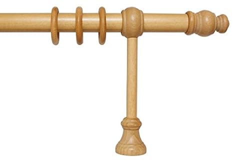 iso-design Gardinenstange aus Holz mit 28 mm Durchmesser in Eiche hell, viele Größen, 300 cm mittig geteilt