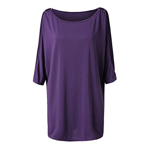 image for Aniywn Women Tops Cold Shoulder Short Sleeves Round Neck Casual Plus S