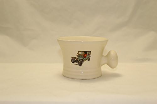 One of six Vintage Car White Shaving Soap Bowl- Graphics may vary from illustrations. Handmade in the USA, Beautiful Gift!