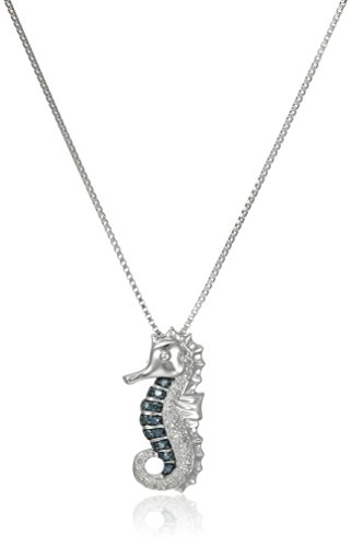 Sterling Silver Green and White Diamond Seahorse Pendant Necklace (1/10 cttw, I-J Color, I2-I3 Clarity)
