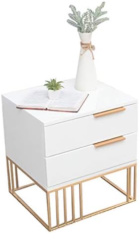 Zhuozi FUFU Laptop Table Simple Modern Iron +wood-based Panel Multifunction Bedside Table Bedroom Two Drawers Sofa Side Cabinet Drop-leaf Table (Color : Gold)