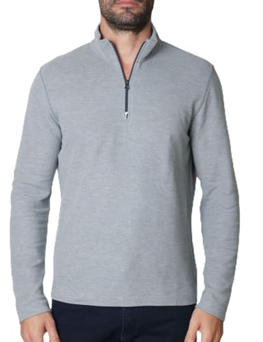 Robert Graham Men’s Germano Long-Sleeve 1/4-Zip Pullover Sweater, Light Grey, M…