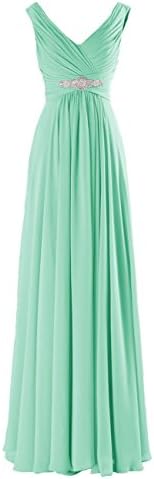 Yougao Women's V Neck A-Line Chiffon Long Floor Length Evening Dress Gown US 16 Mint Green